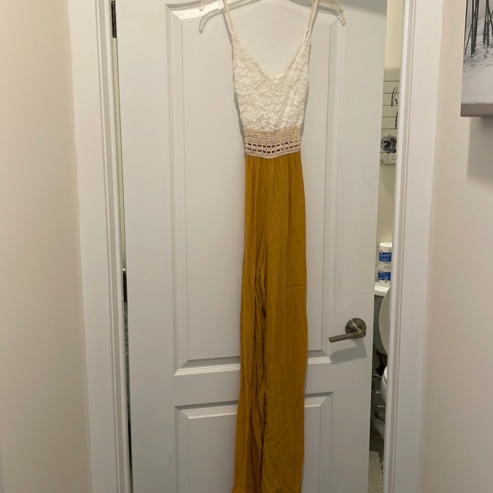 Yellow and white lace jumpsuit